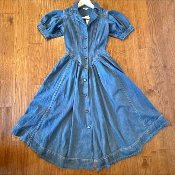 Anthropologie Pilcro NWT denim puff sleeve aline dress size 6/xs - Picture 4 of 16